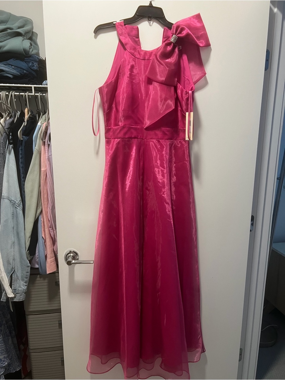 Eliza J Hot Pink One-Shoulder Bow Formal Dress